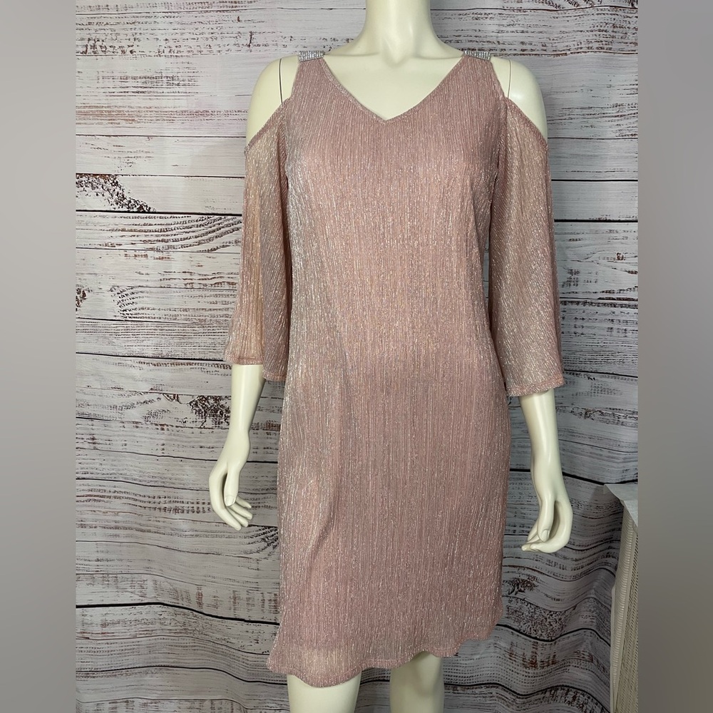 Party MSK Shimmering Blush Cold Shoulder Midi Dress